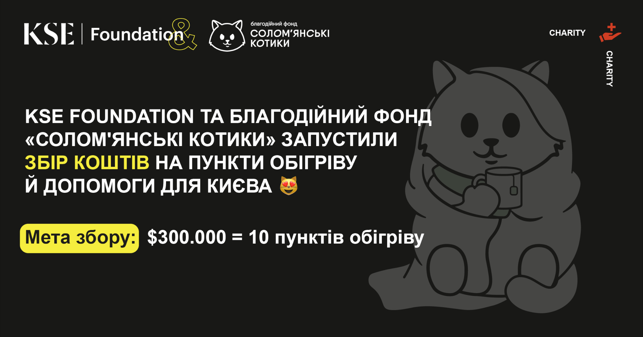 KSE Foundation та  благодійний фонд «Солом’янські котики» запустили збір коштів на пункти обігріву й допомоги для Києва