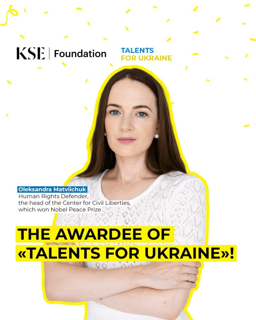 The winner of “Talents for Ukraine” by the KSE Foundation is Oleksandra Matviichuk
